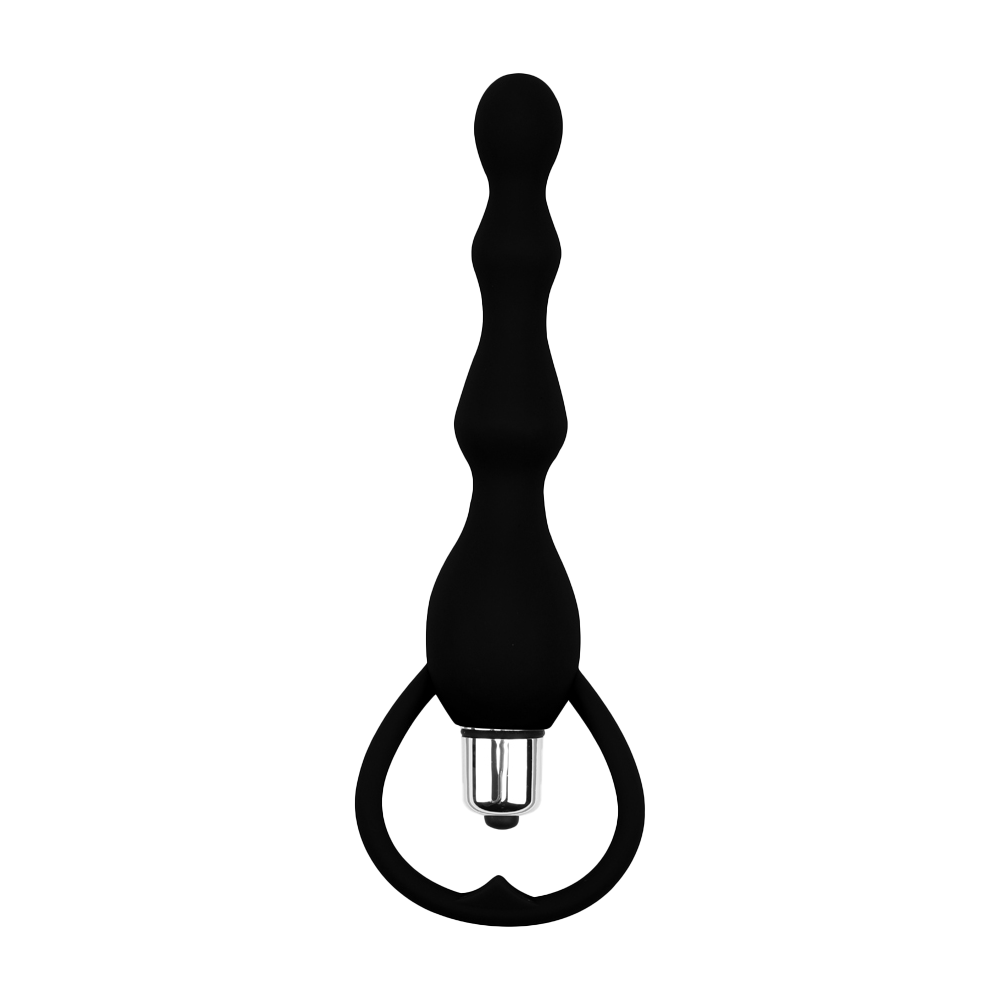 Black 3 beaded silicone anal plug on transparent background