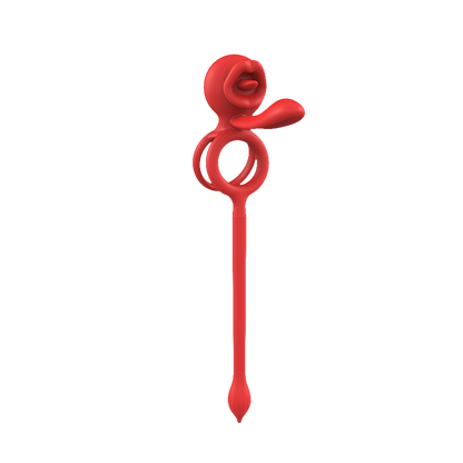 Red silicone cock ring with a unique design on a transparent background