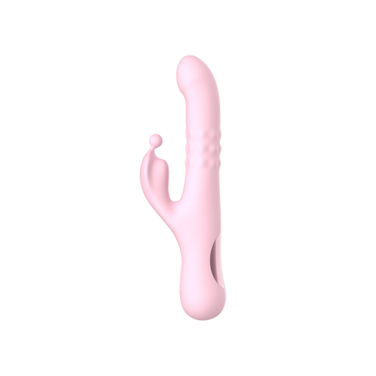 Pink silicone dual vibrator on a transparent background