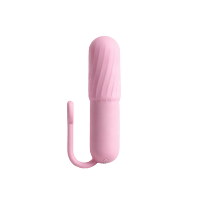 Pink handheld bullet vibrator on a white background