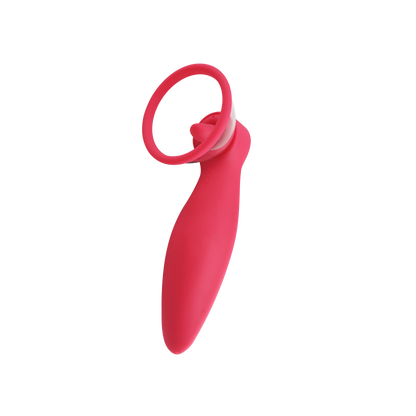 Pink handheld clit-sucking vibrator on transparent background